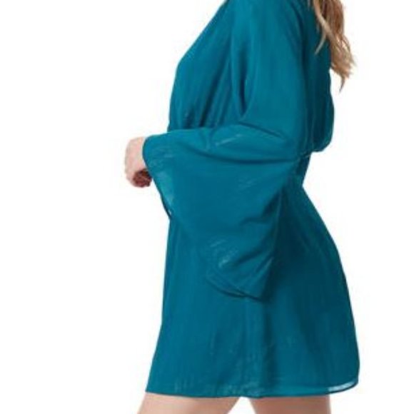 Long Trumpet Sleeve Amelia Dress in Ocean Depths, Size XL - Picture 4 of 10